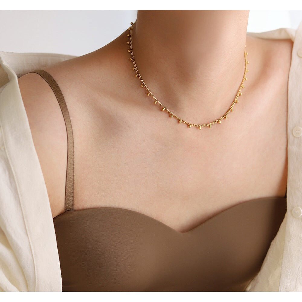 Planderful Jewelry Gold Bead Necklace Bohemian Tassel Stainless Steel 18K Plated