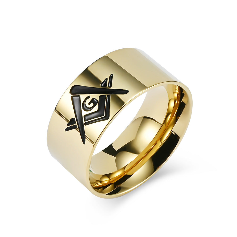 Planderful Freemasonry Ring Unisex Durable Titanium Steel Hip Hop Jewelry For Men And Women