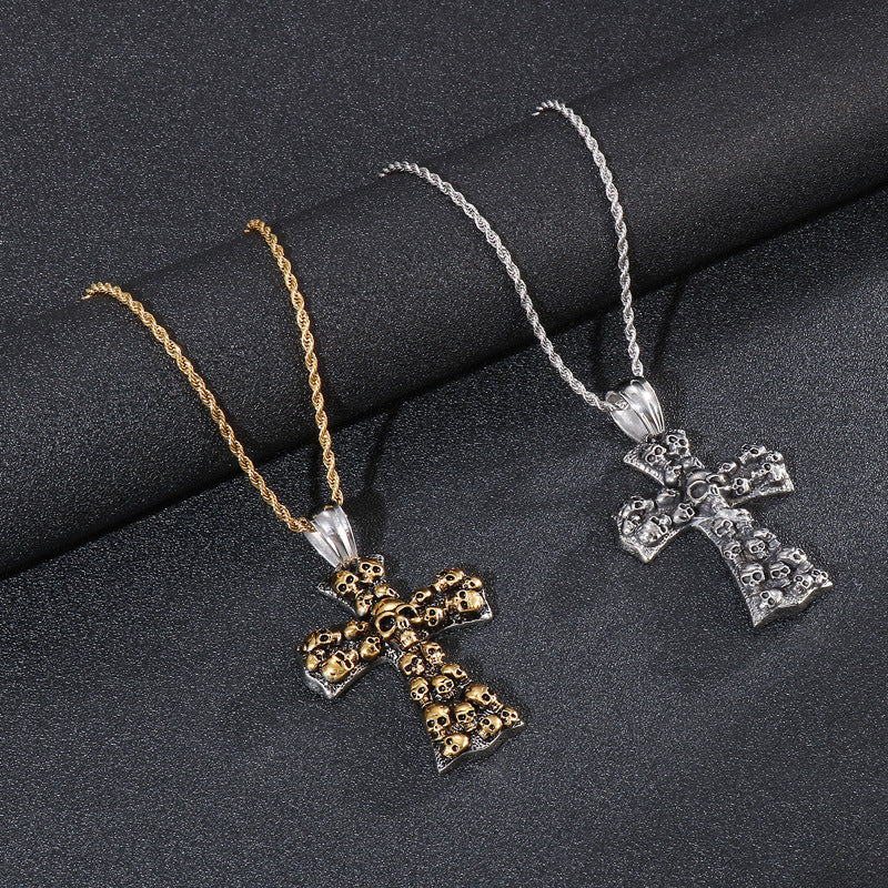 Hipster-Inspired Cross Pendant with Skull Ghost Head for Men – Personalized Punk Fashion Accessory
