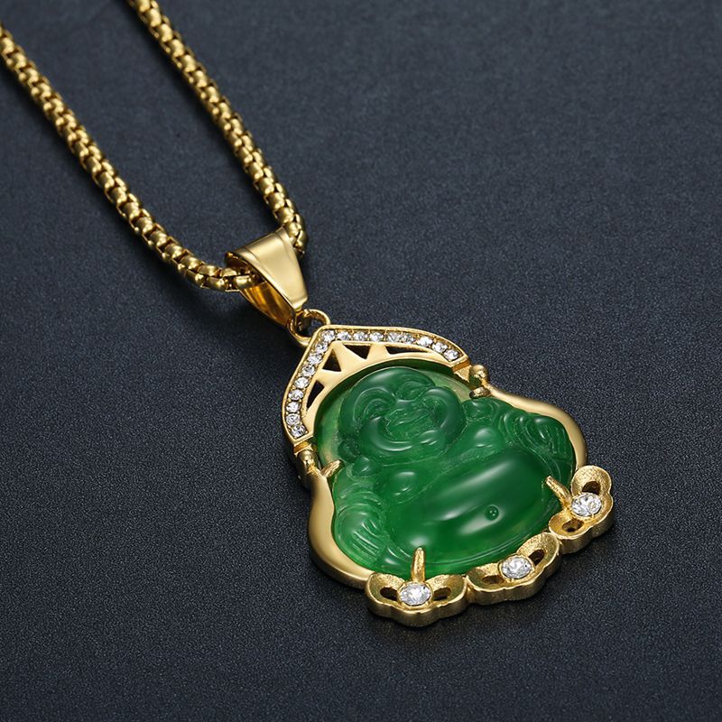Jade Necklace – Statement Buddha Pendant Rhinestones