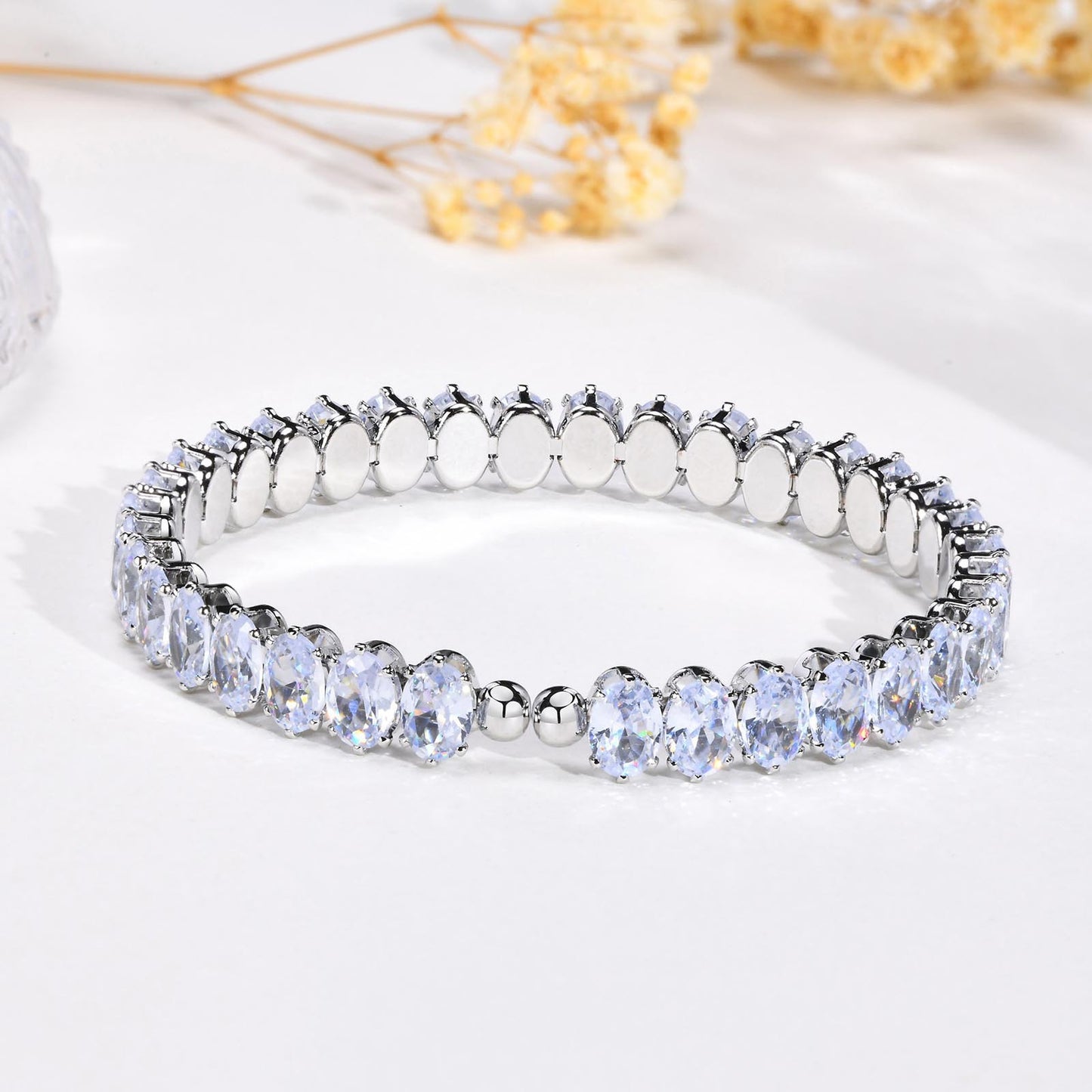 Openable Bracelet Female Gold Copper Colored Oval Zircon Jewelry Wholesale