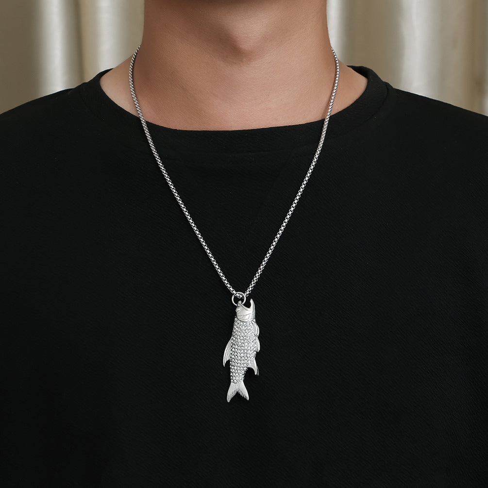 Cross-Border European American Zircon Piranha Necklace for Men