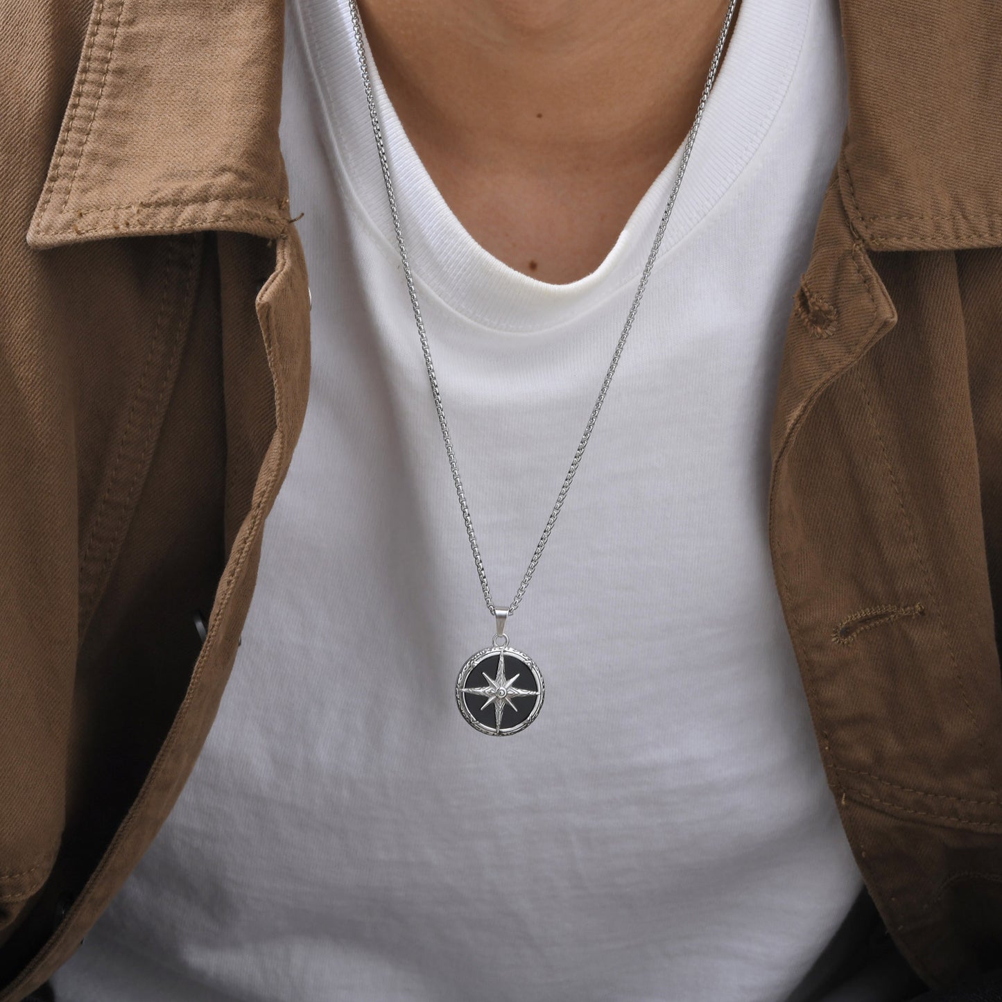 Planderful Bold Steel Tiger's Eye Octagram Pendant For Men