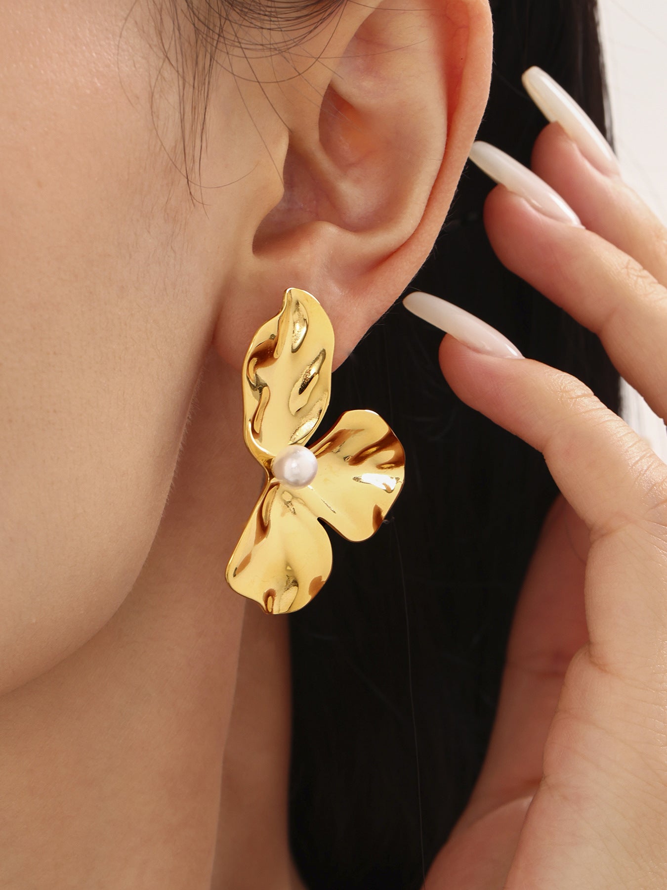 Planderful Petal Stud Earrings Women Chic Stainless Steel