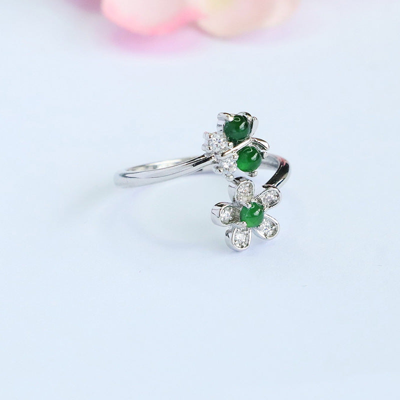 Green Jadeite Butterfly & Floral Ring