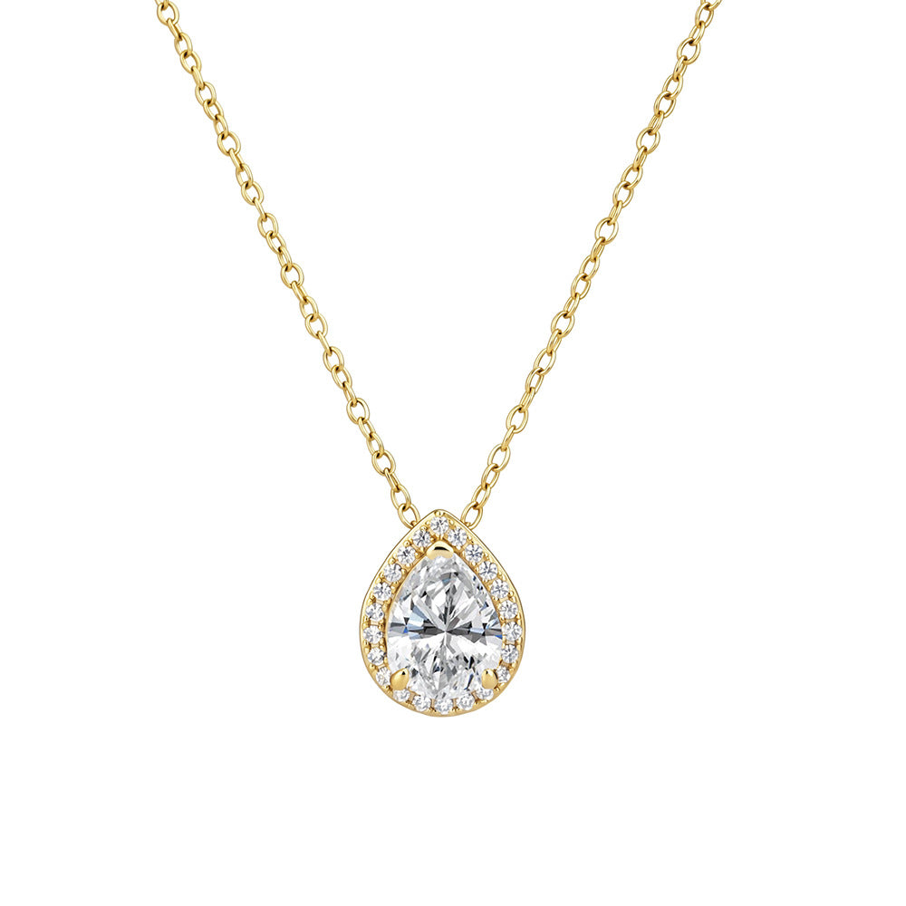 Water Drop-Shaped Zircon Sterling Silver Necklace And Full High-End