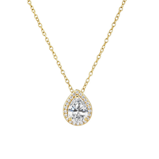 Water Drop-Shaped Zircon Sterling Silver Necklace And Full High-End