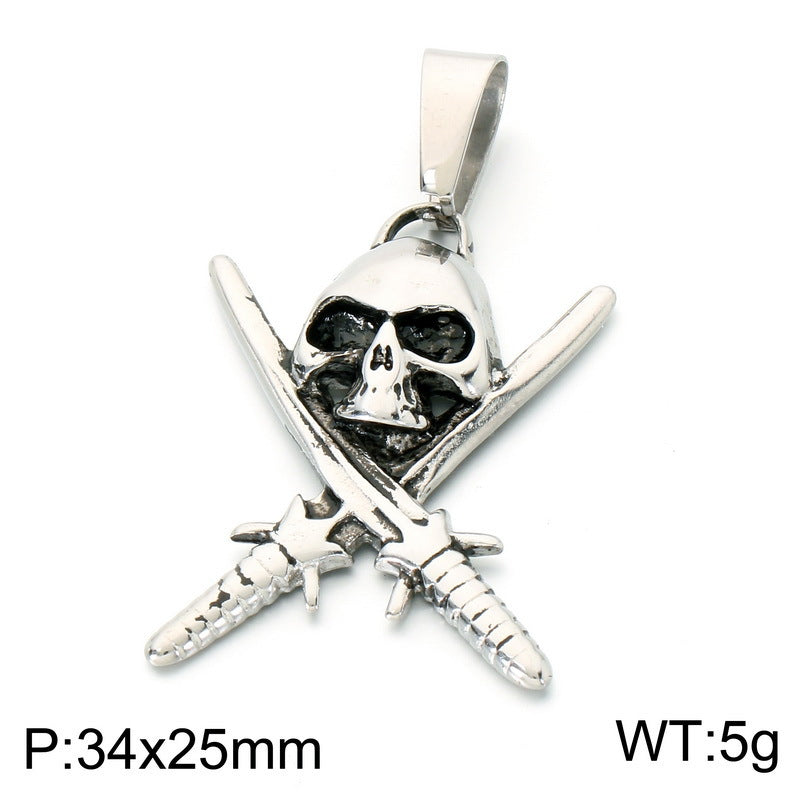 Viking Weapon Element Pendant Punk Street Double Knife Skull Baseball Bat Skull Necklace