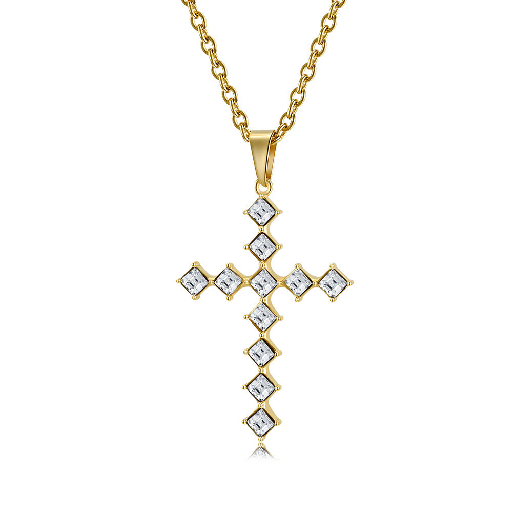 European And American Gender-Free Light Luxury Zircon Cross Necklace