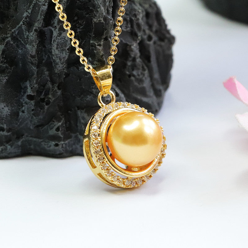 Champagne Shell Pearl Single Halo Pendant — No Chain