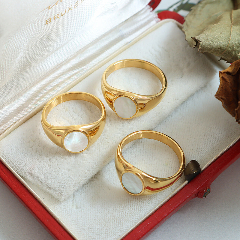 French Chic Gold-Plated Sea Shell Ring with Titanium Steel - Size 6-8