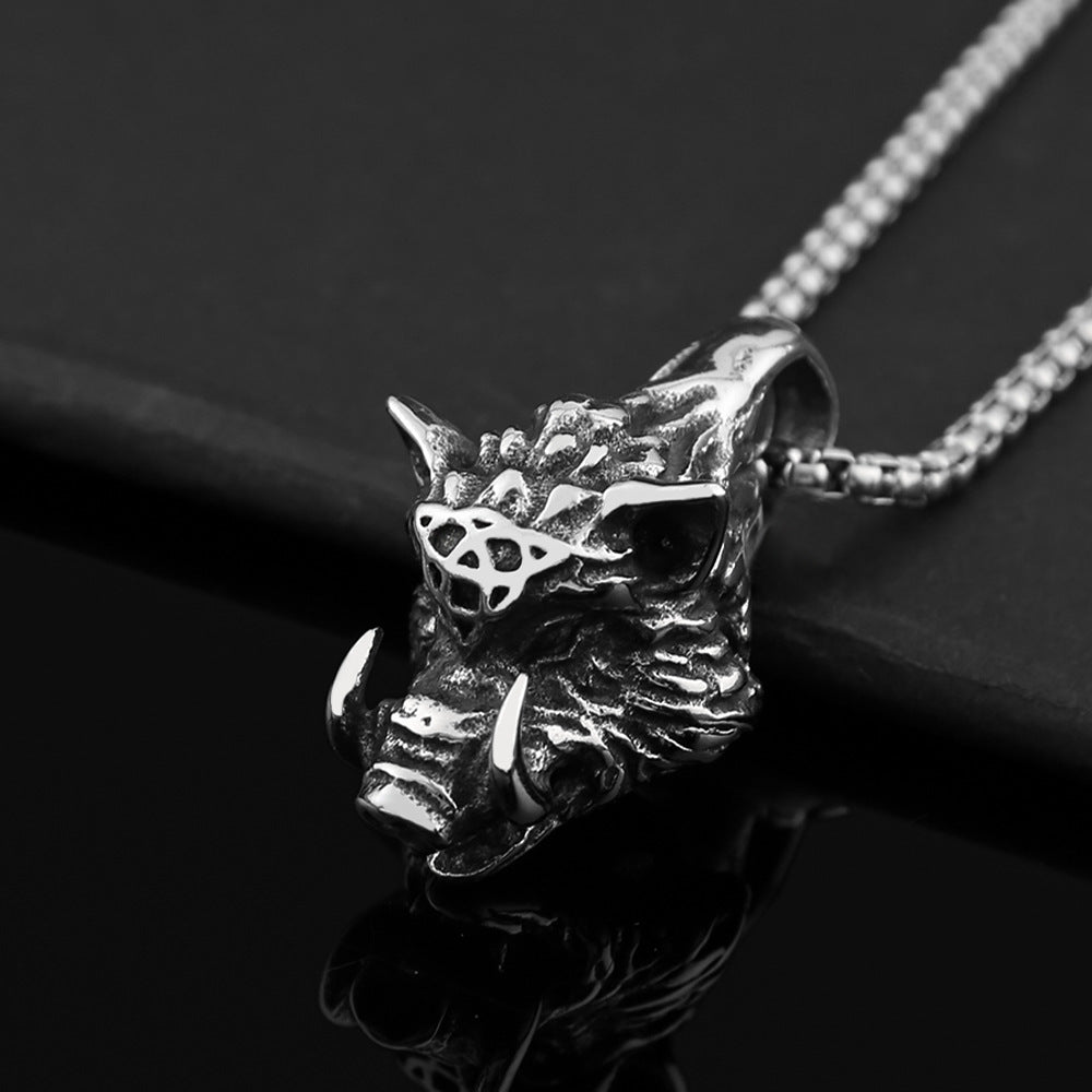 European And American Fashion Jewelry Men's Titanium Steel Necklace With Wild Boar Pendant