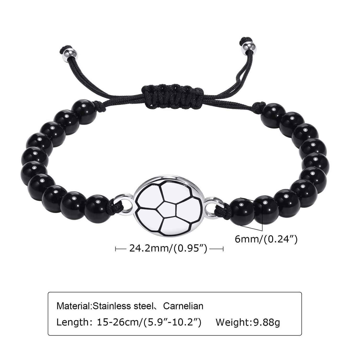 Stainless Steel Basketball Agate Beaded Woven Men's Bracelet