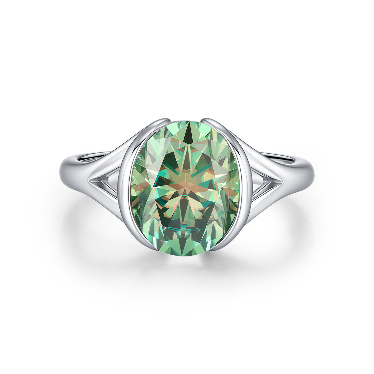 S925 Sterling Silver Colored Moissanite Oval Ring