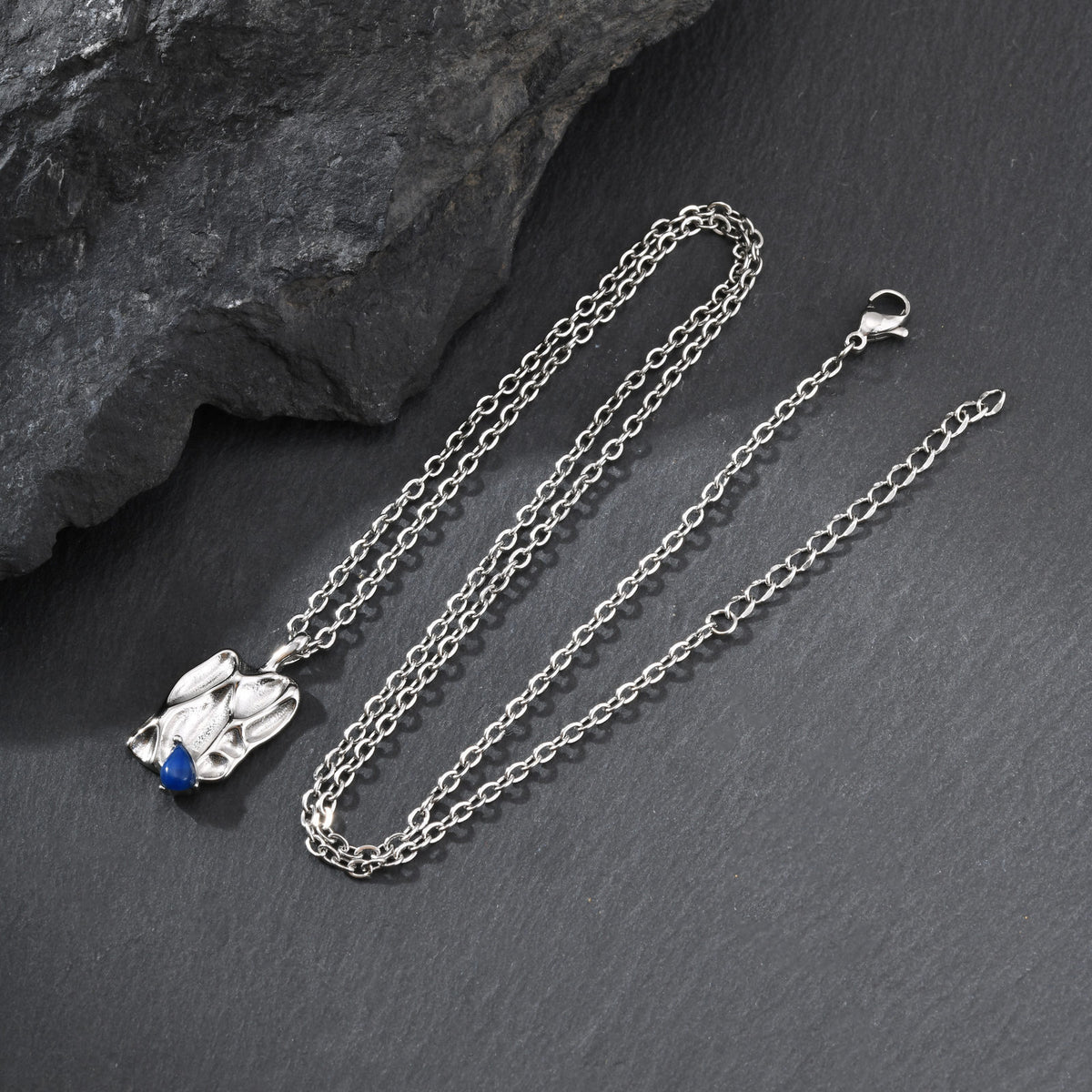 Natural Stone Textured Stainless Steel Necklace for Men