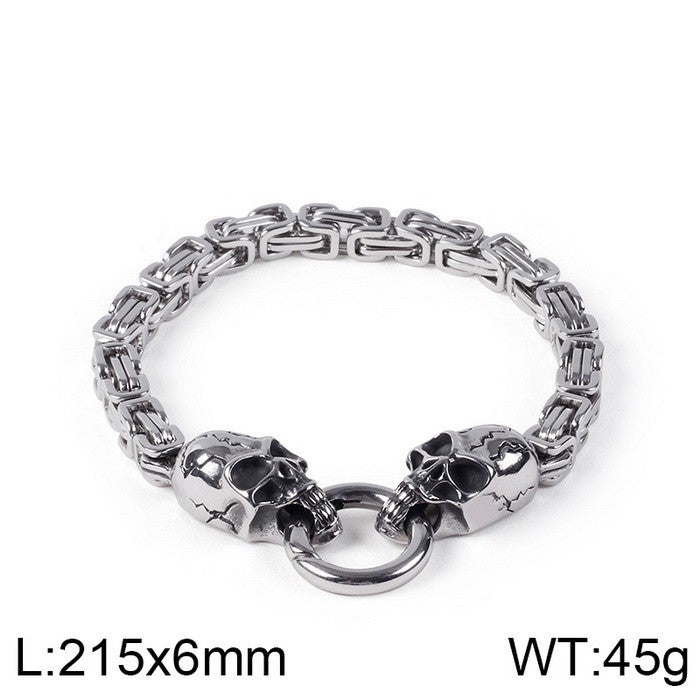 Personalized Retro Stainless Steel Skull Bracelet for Men - European and American Ghost Head Chain Jewelry