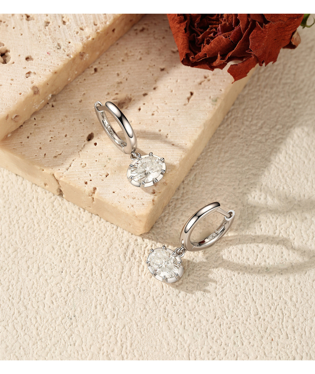 925 Sterling Silver 1 ct Moissanite Drop Hoops