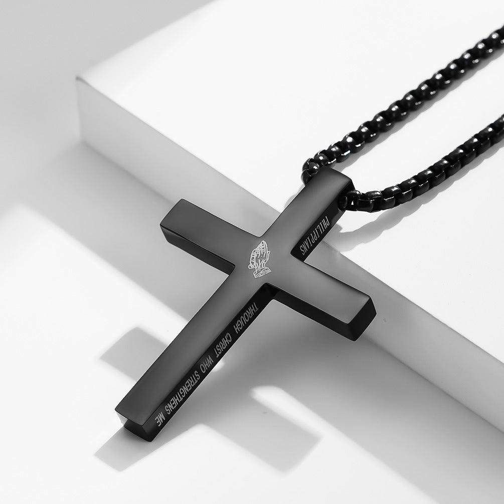 Cross-Border E-Commerce Jewelry Supply Men's Stainless Steel Prayer Hand Cross Necklace