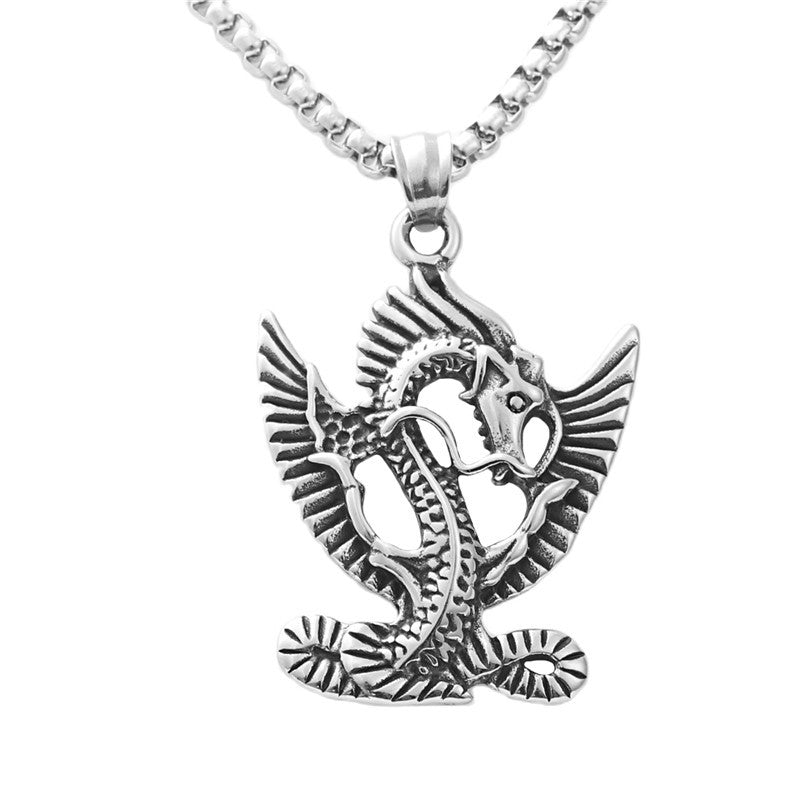 Titanium Steel Dragon Pendant Necklace for Men - Retro Punk Style by Planderful