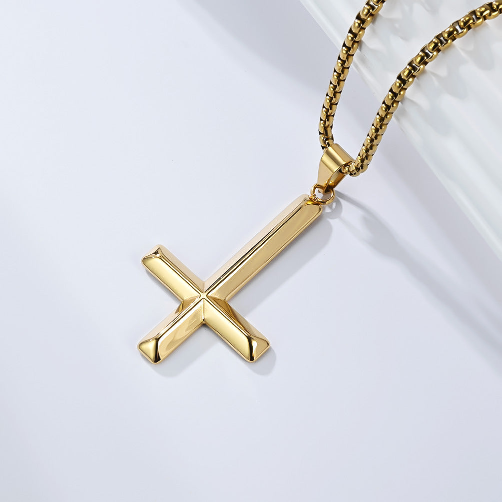 Planderful Collection Inverted Cross Necklace Unisex Rhombus Pendant Stainless Steel Protection Statement Jewelry