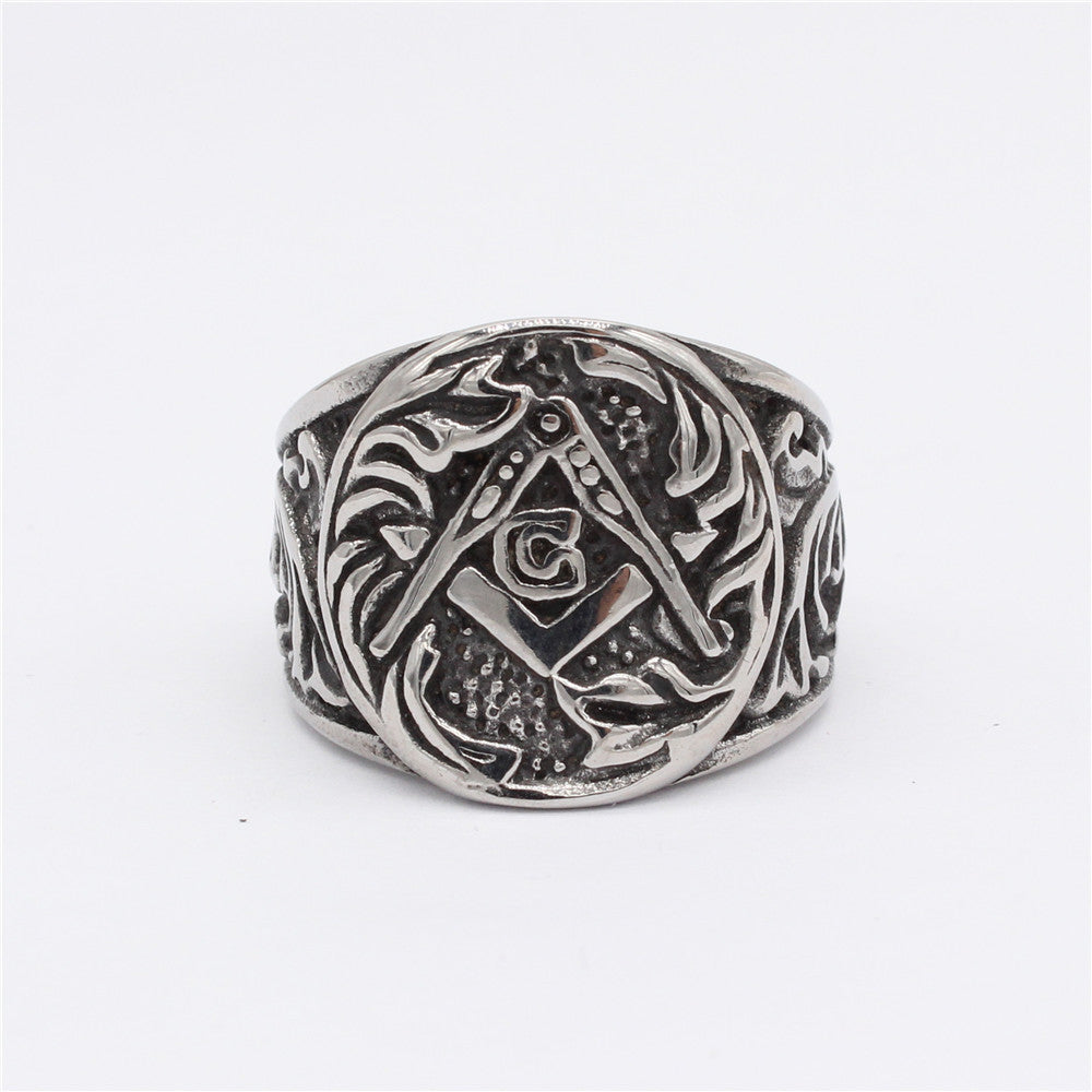 Planderful Titanium Steel Ring Unisex Freemasonry Symbol Retro European American Style Durable