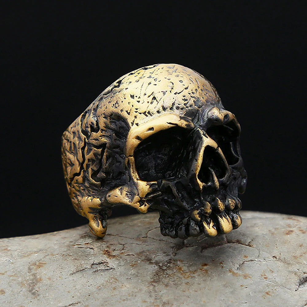 Planderful Shop Vintage Brass Skull Ring For Men Gothic Hip Hop Style Halloween Accessory