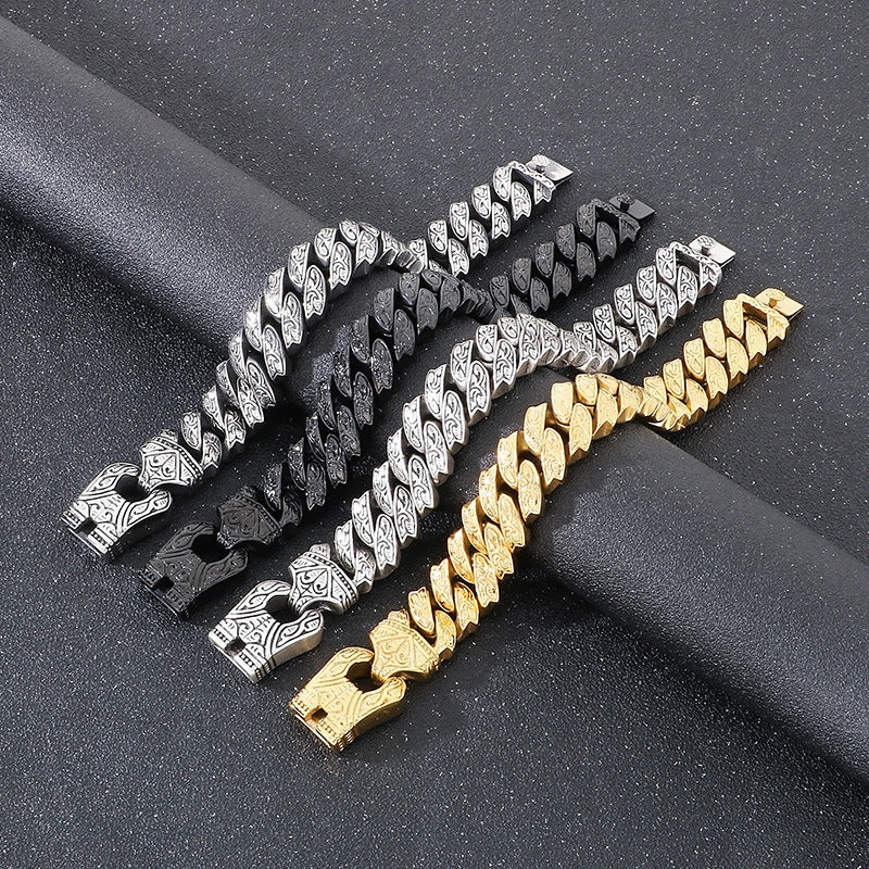 Planderful Mens Titanium Steel Bracelet Tang Grass Pattern