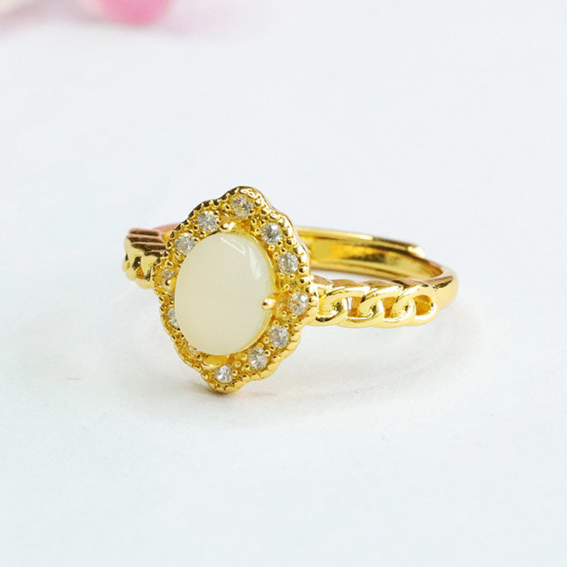 Hetian Jade Diamond-Shape Chain Ring
