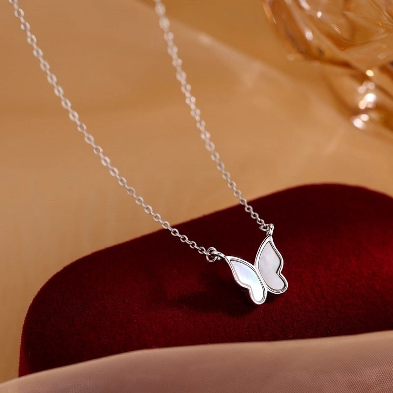 Sterling Silver Butterfly Necklace MOP Womens Planderful