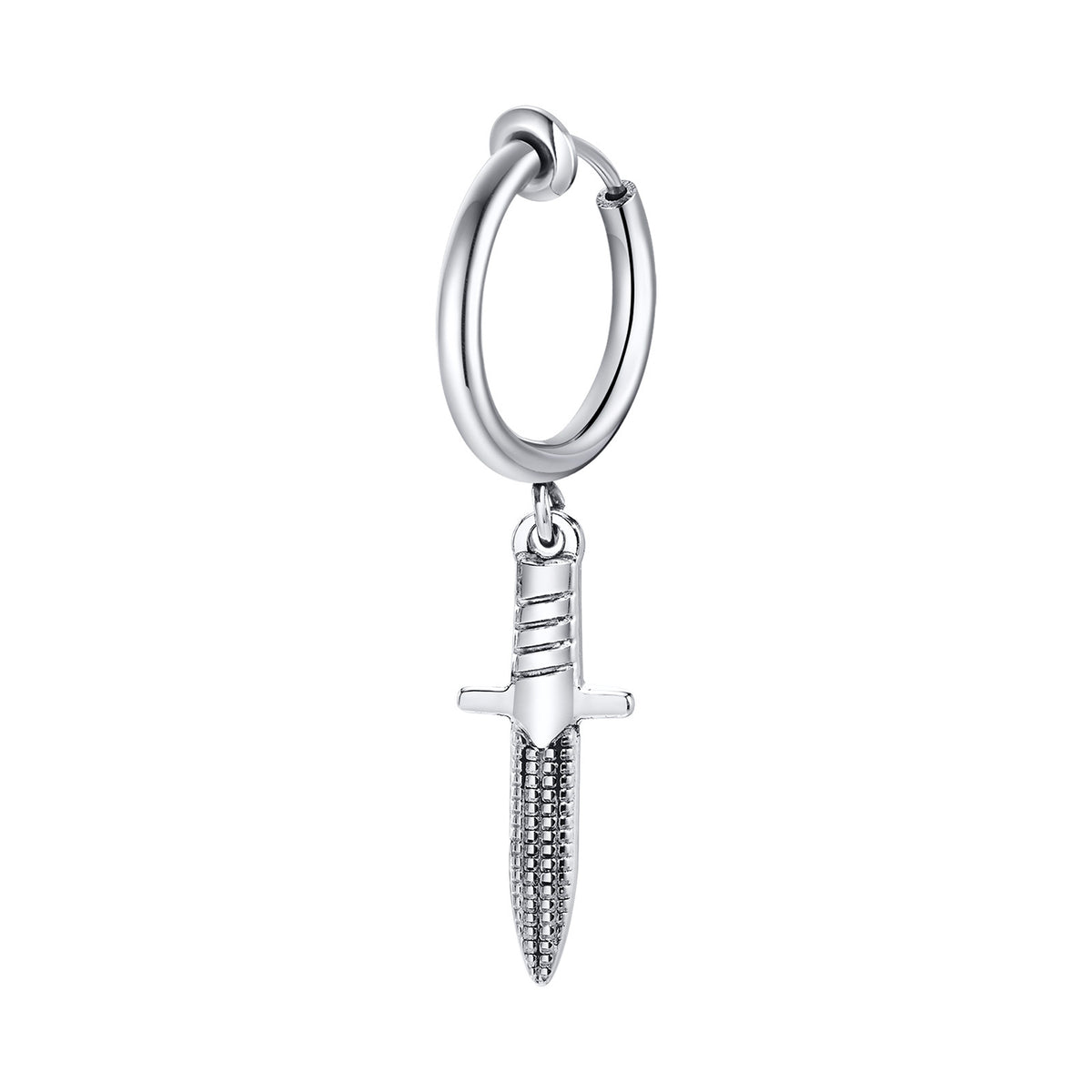 Dagger Charm Hoop Earring — Single Silver Earring
