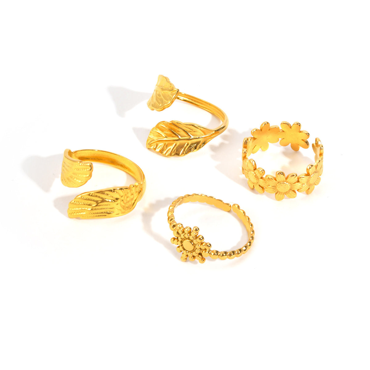 Opening Stainless Steel Flower Sun Ring Wings Women's Ring