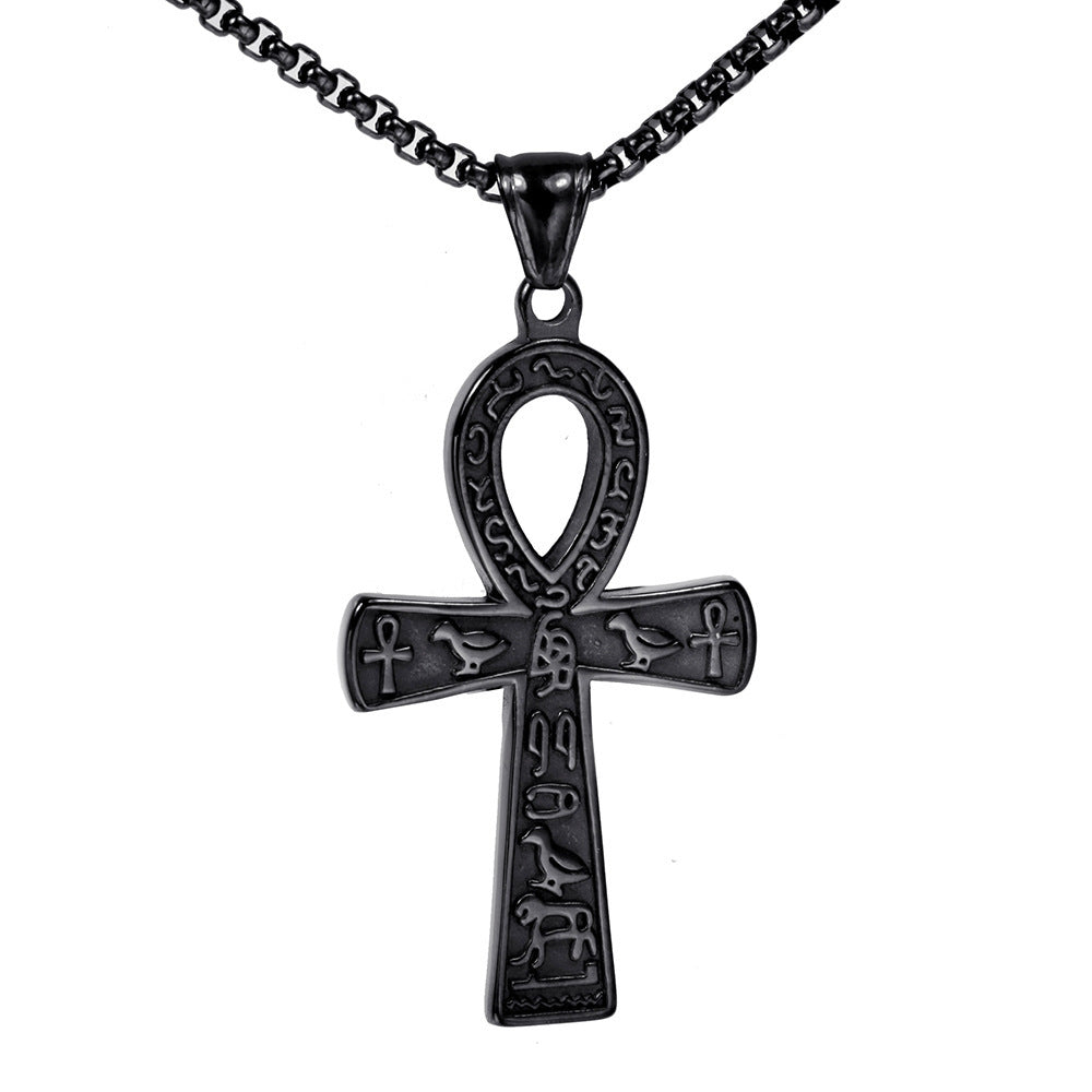 Planderful Cross Necklace For Men Steel Egyptian Pendant Hip Hop Style Personalized Gift