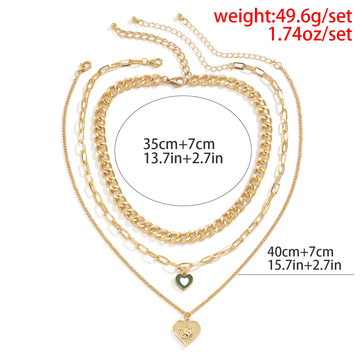 Peach Heart Angel Necklace Set By Planderful Vienna Verve For Women Oil Drop Charm And Stacked Statement Cross Chain