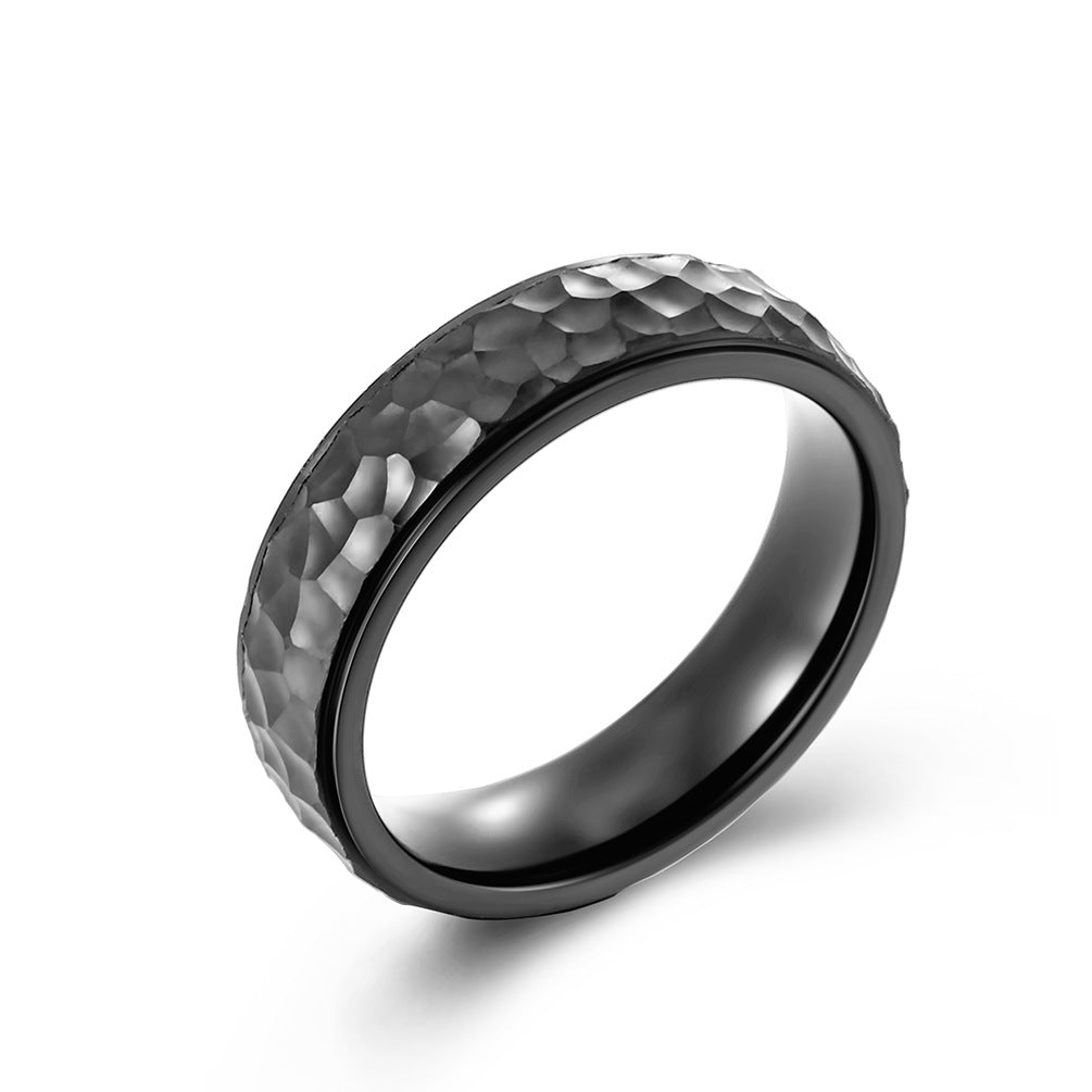 Hand-Hammered Irregular Titanium Steel Ring for Men and Women