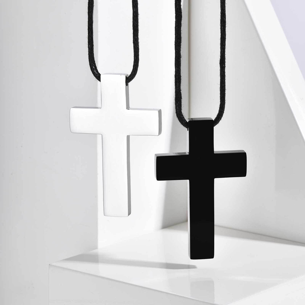 Cross Pendant with Waxed Cord — Silver or Black