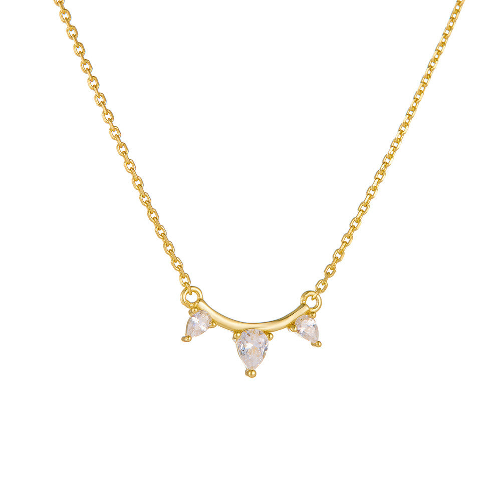 Wind 925 Sterling Silver Classic Single Row Inlaid Zircon Pendant Necklace Exquisite Water Drop