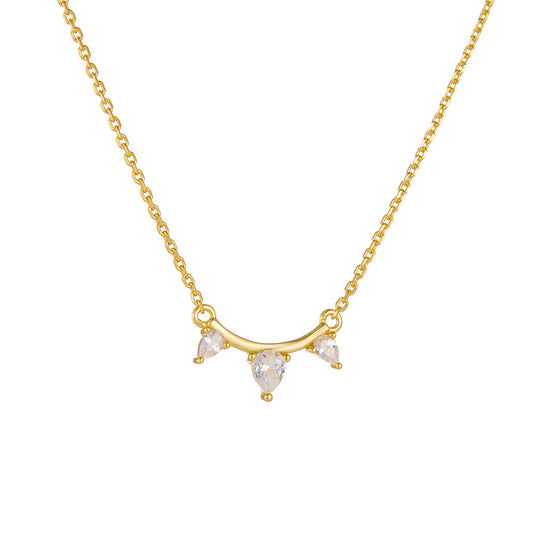 Wind 925 Sterling Silver Classic Single Row Inlaid Zircon Pendant Necklace Exquisite Water Drop