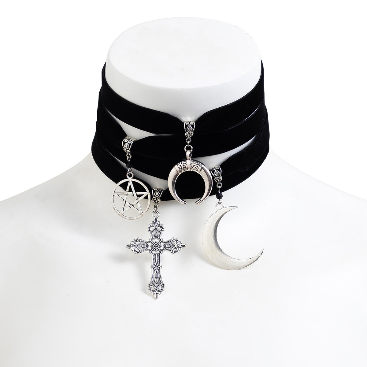 Gothic Style Crescent Moon Star Choker Necklace for Women