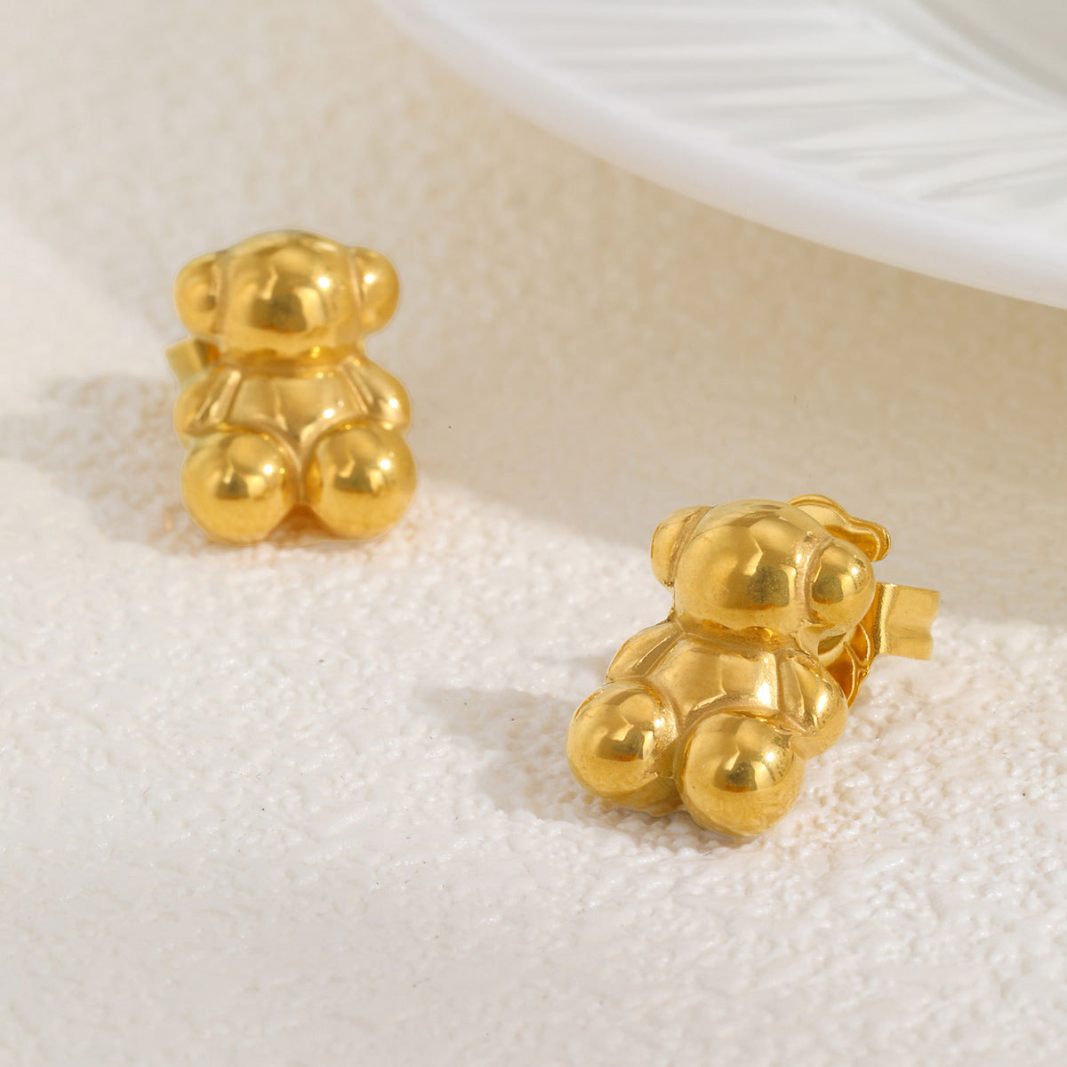 Gold-Tone Teddy Bear Stud Earrings