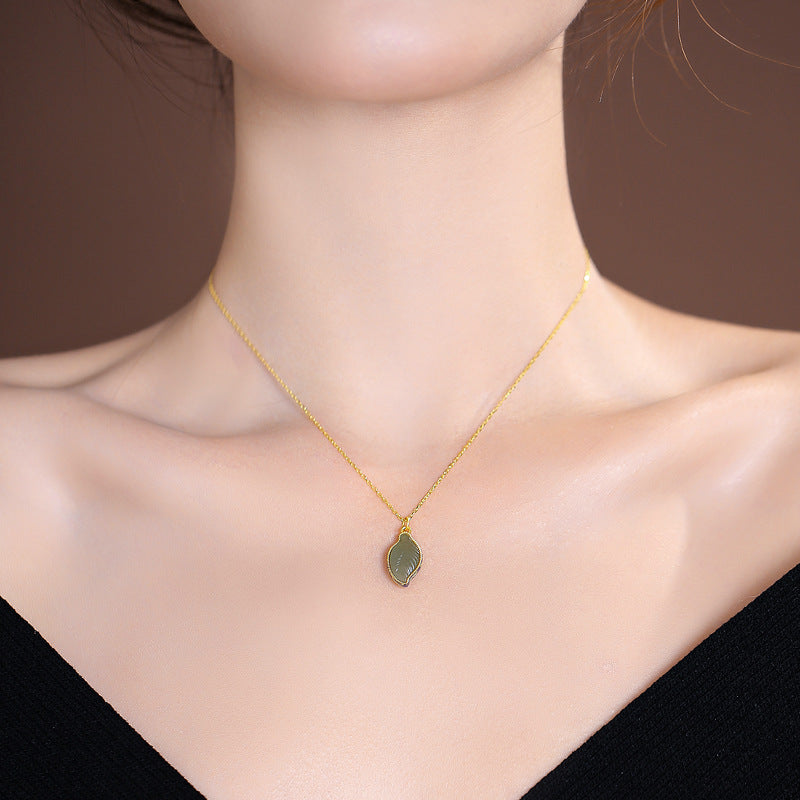 Retro Hotan Jade Pendant Necklace with 925 Silver Chain