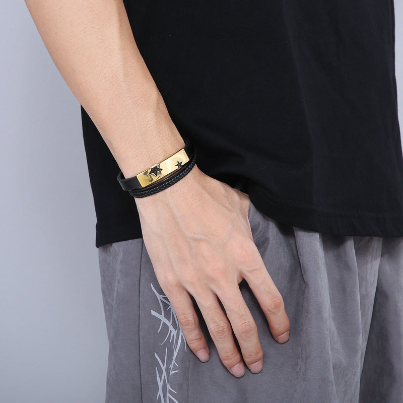 Adjustable Leather Bracelet – Punk Multi-Layer Men's Charm Bracelet Stainless Steel