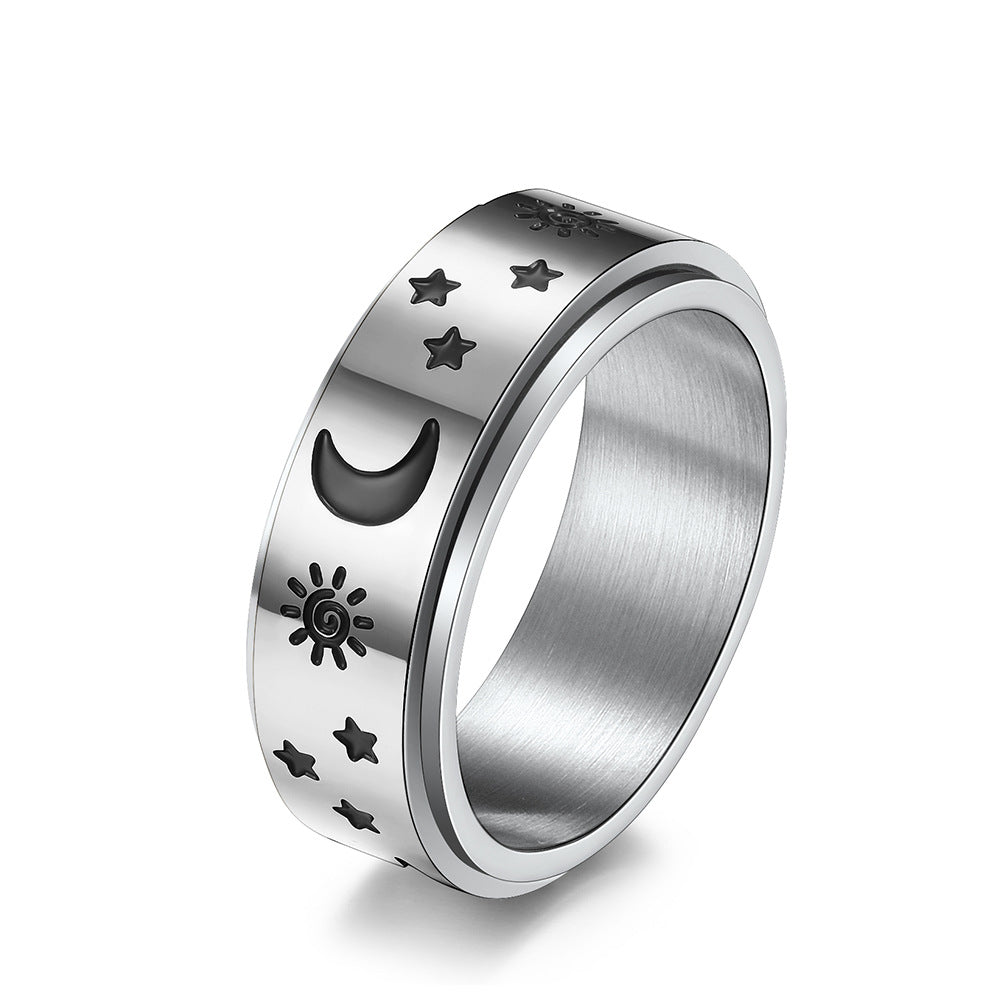 Cross-Border E-Commerce Supply Stainless Steel Star Moon Ring Customization for Men