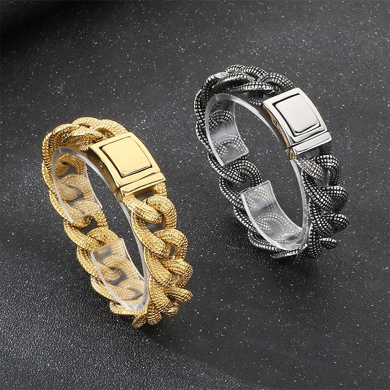 Heavy Industry – Casting Dotted Pattern Thick Cuban Chain Stainless Steel Men's Bracelet