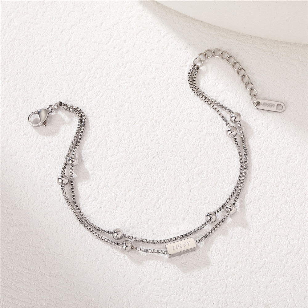 Planderful Titanium Steel Bracelet Double Layer Minimalist Style For Women Lucky Lady Charm Statement