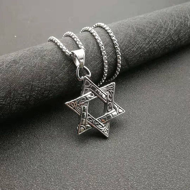Steel Necklace – Elegant Double-Sided Hexagram Pendant For Men, Everyday Accessory By Planderful