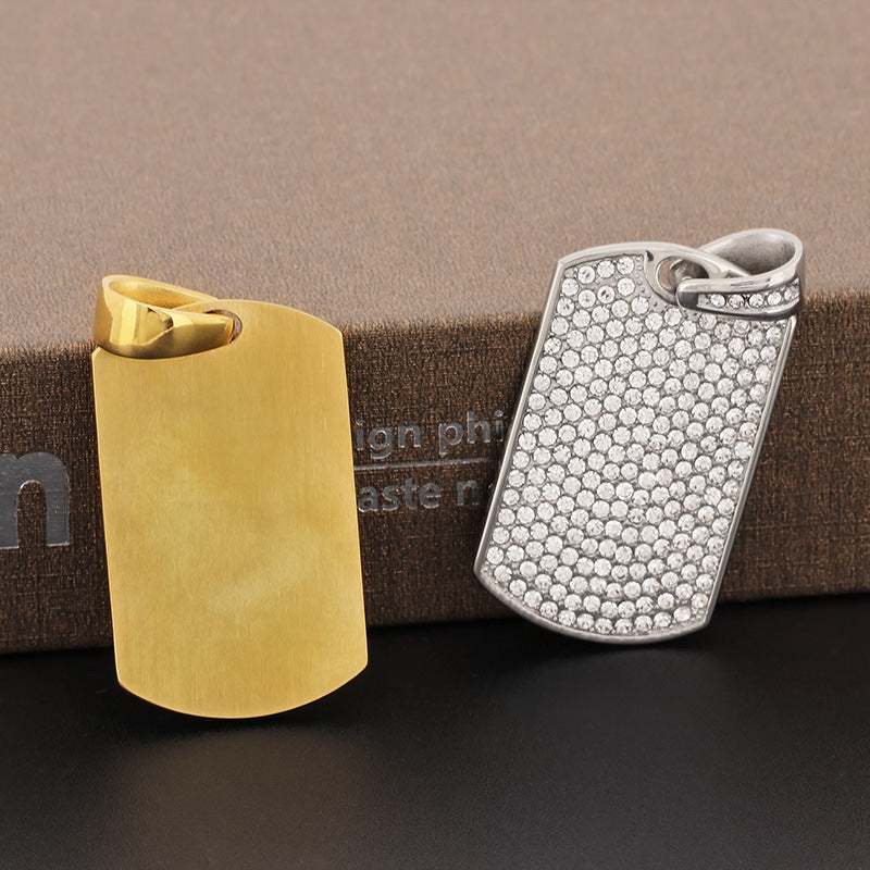 Rock-inspired Rhinestone-Studded Stainless Steel Men's Pendant - European and American Hip-Hop Fashion Accessory