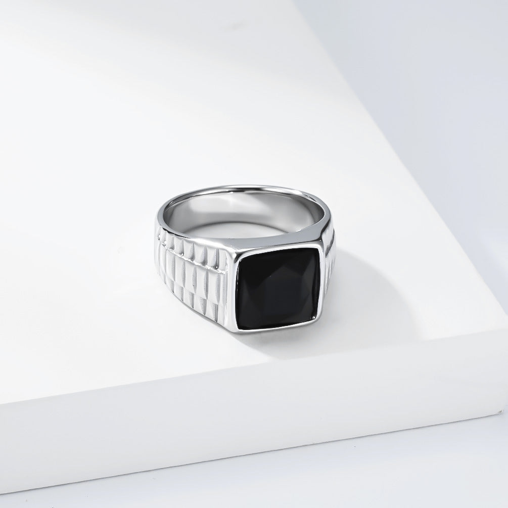 King Men's Stainless Steel Ring Red & Black Square Diamonds Stainless