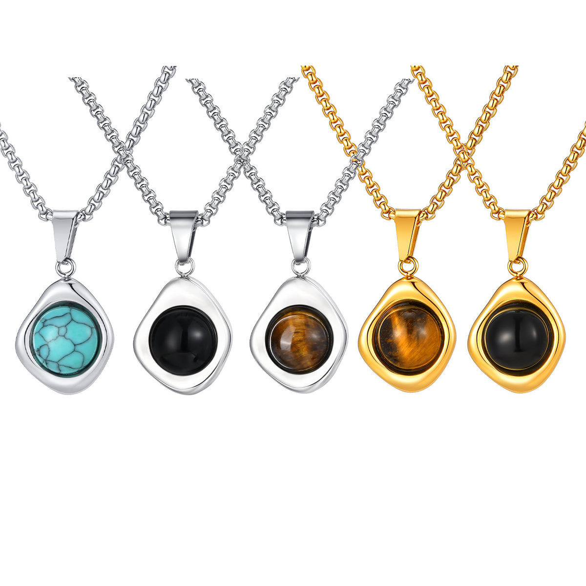 Stainless Steel Stone-Inlay Pendants — Chain Optional