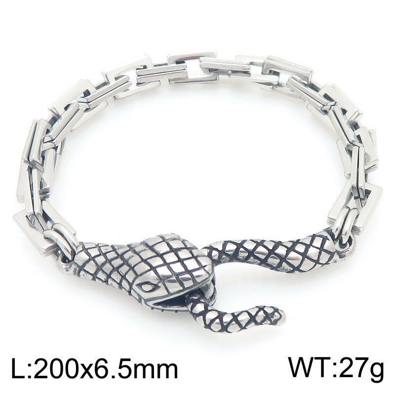 Punk Style Snakehead Layered Chain Men's Titanium Steel Bracelet