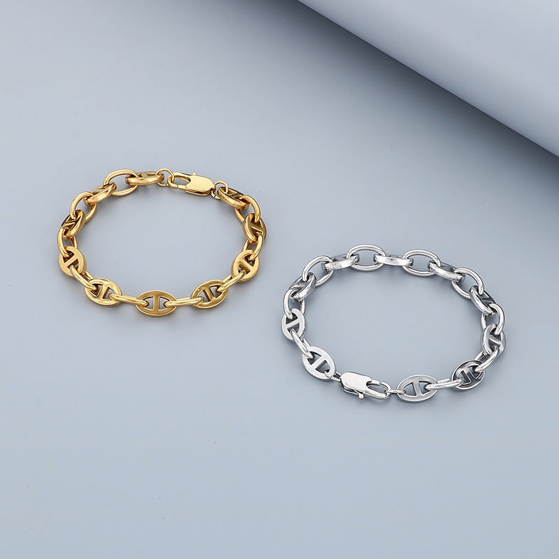 Planderful Mens Stainless Steel Pig Nose Chain Bracelet